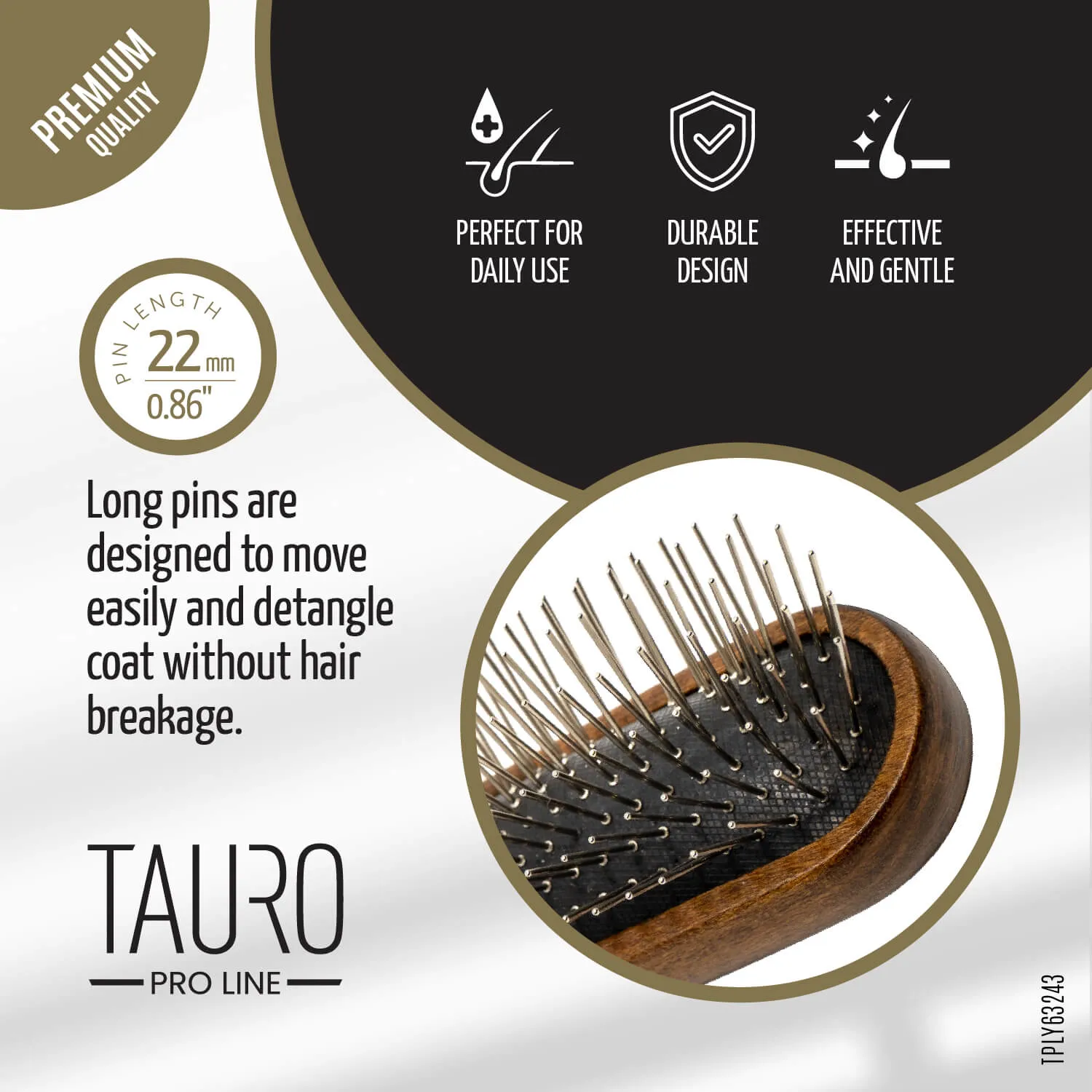 Tauro Pro Line Wooden Massage Oblong Dog & Cat Brush For All Hair Type To Improve Circulation And Promote Healthy Hair Growth