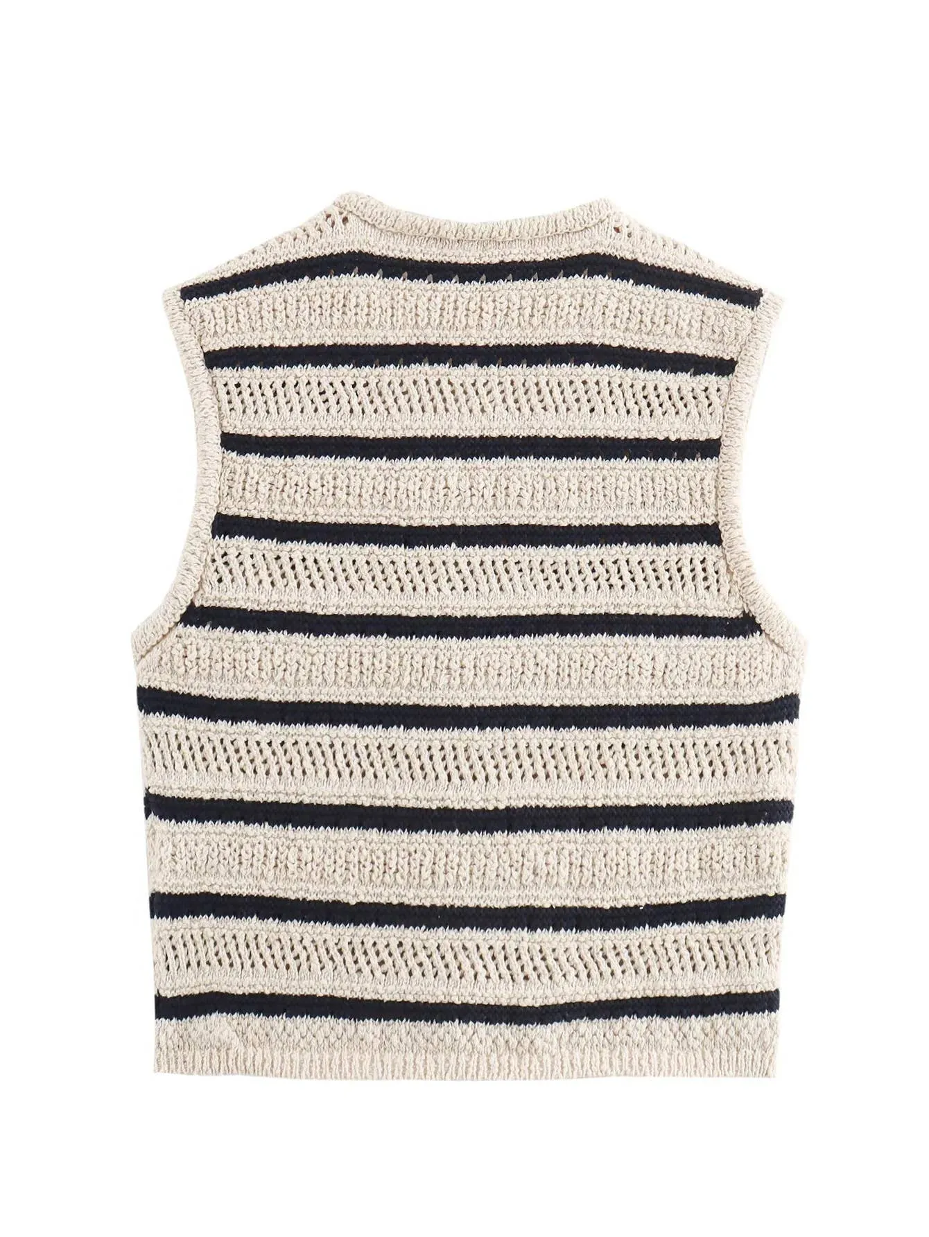 V-neck striped knitted Cardigan vest