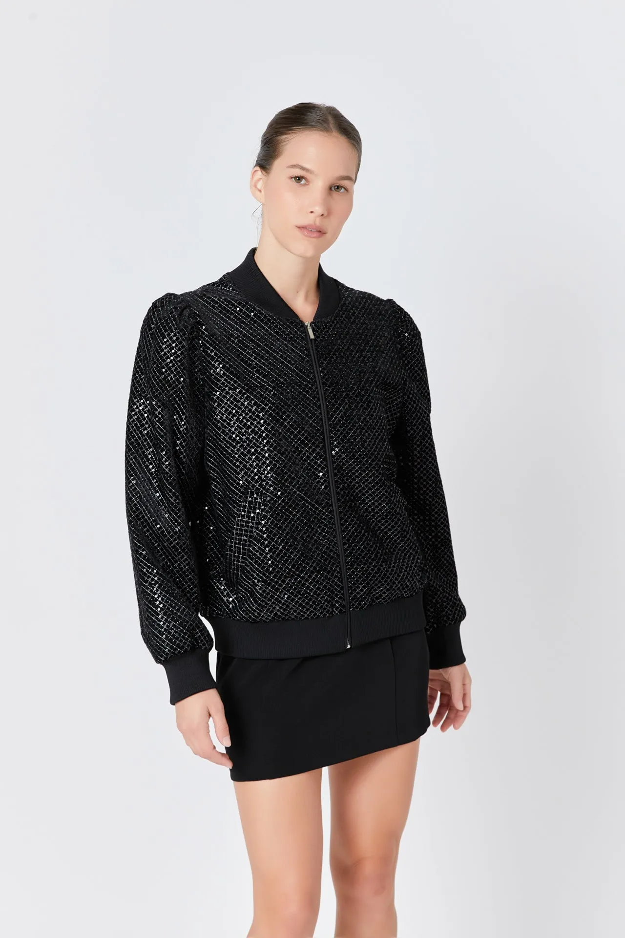 Velvet Sequin Bomber Jacket