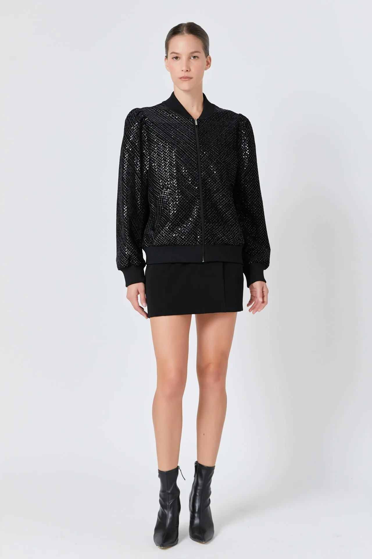 Velvet Sequin Bomber Jacket