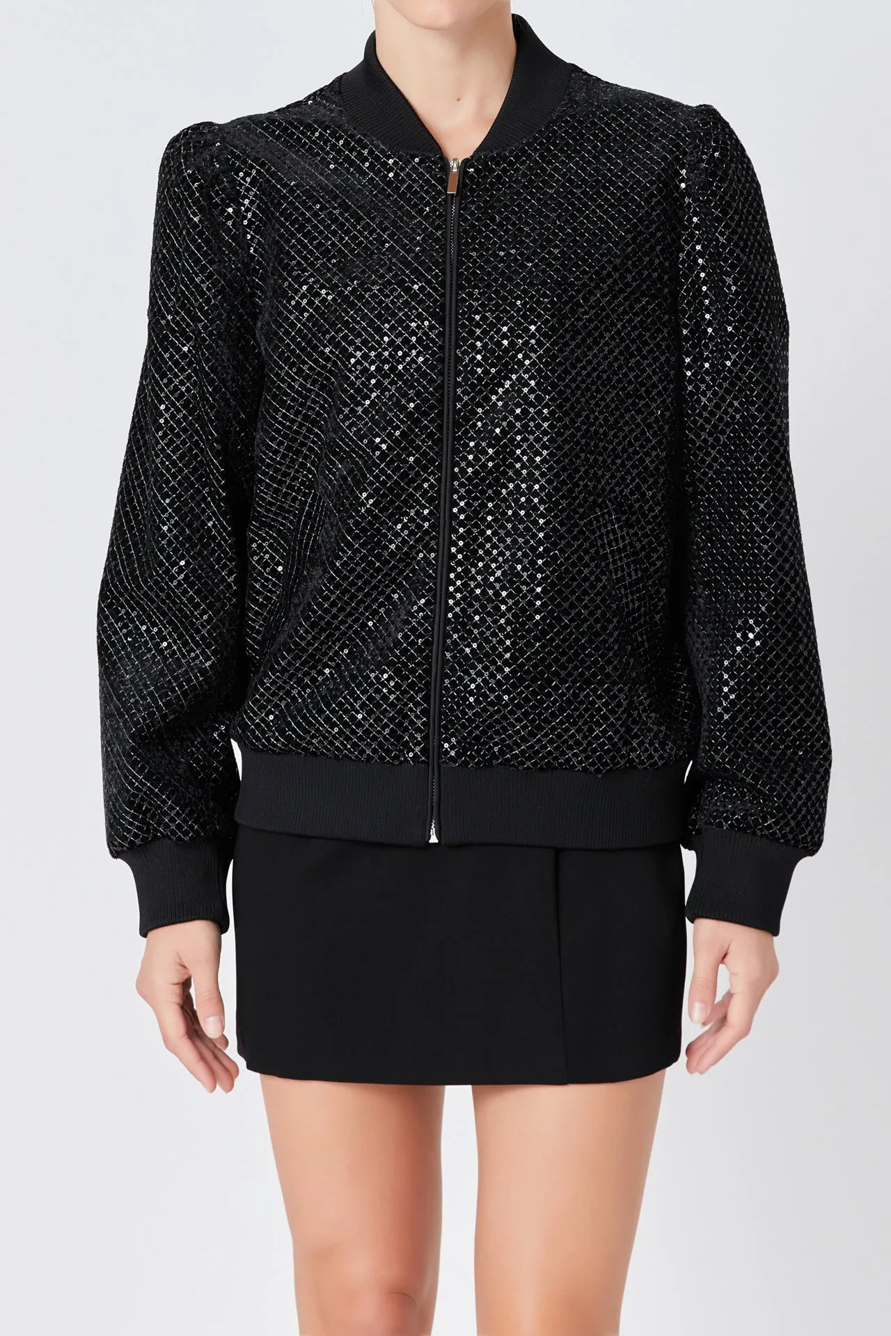 Velvet Sequin Bomber Jacket