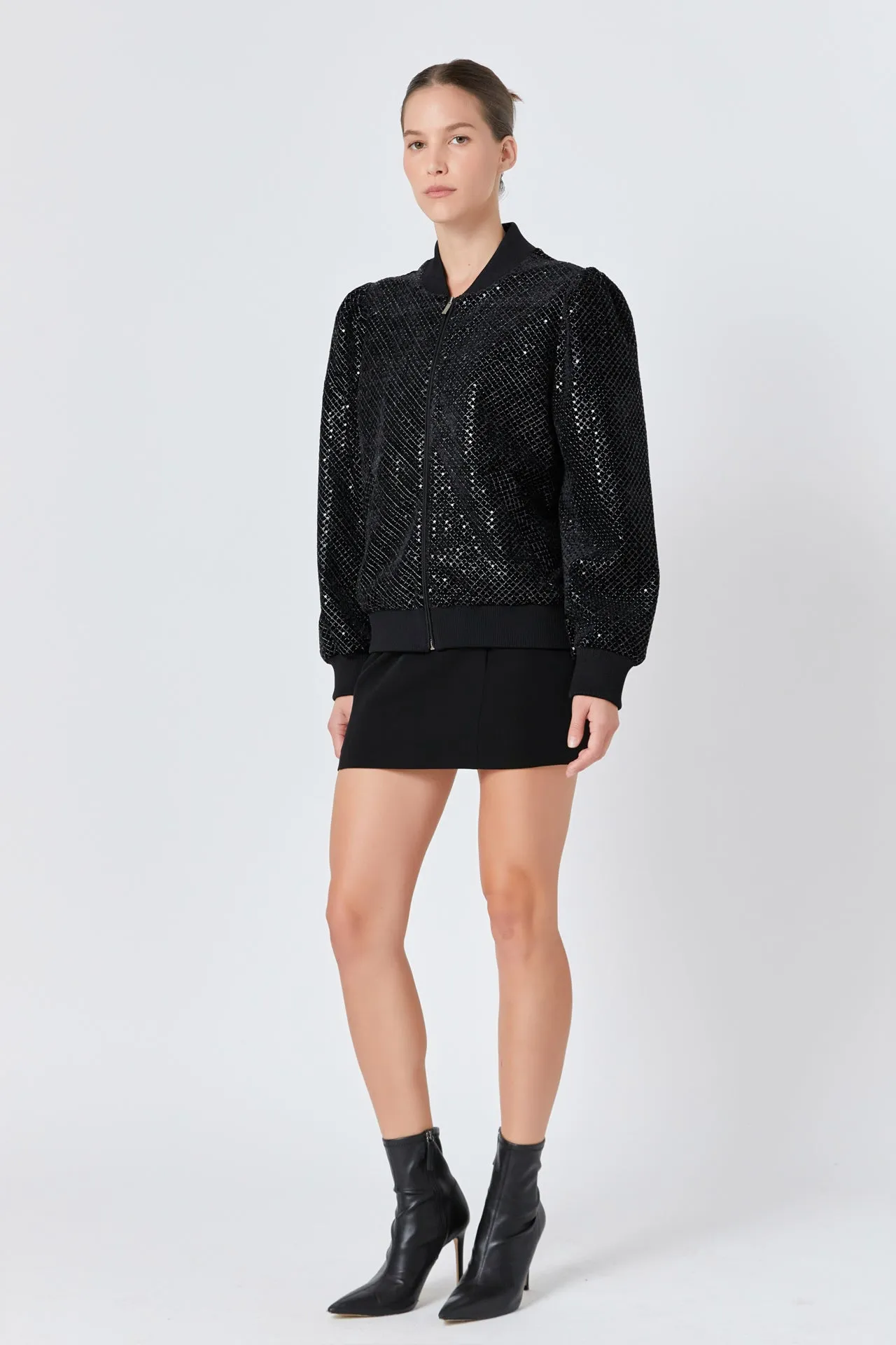 Velvet Sequin Bomber Jacket