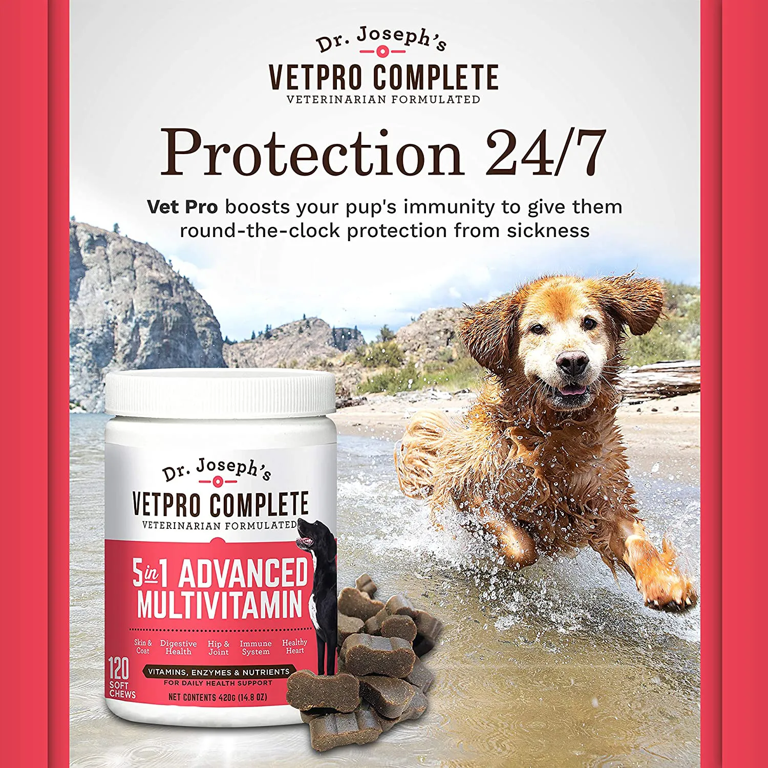 VetPro Dog Vitamins and Supplements - Pet Multivitamins with Probiotics, Glucosamine for Hip and Joint Health, Immune System Support, Allergy Meds - 5 in 1 Chewable Multivitamin for Puppy to Senior