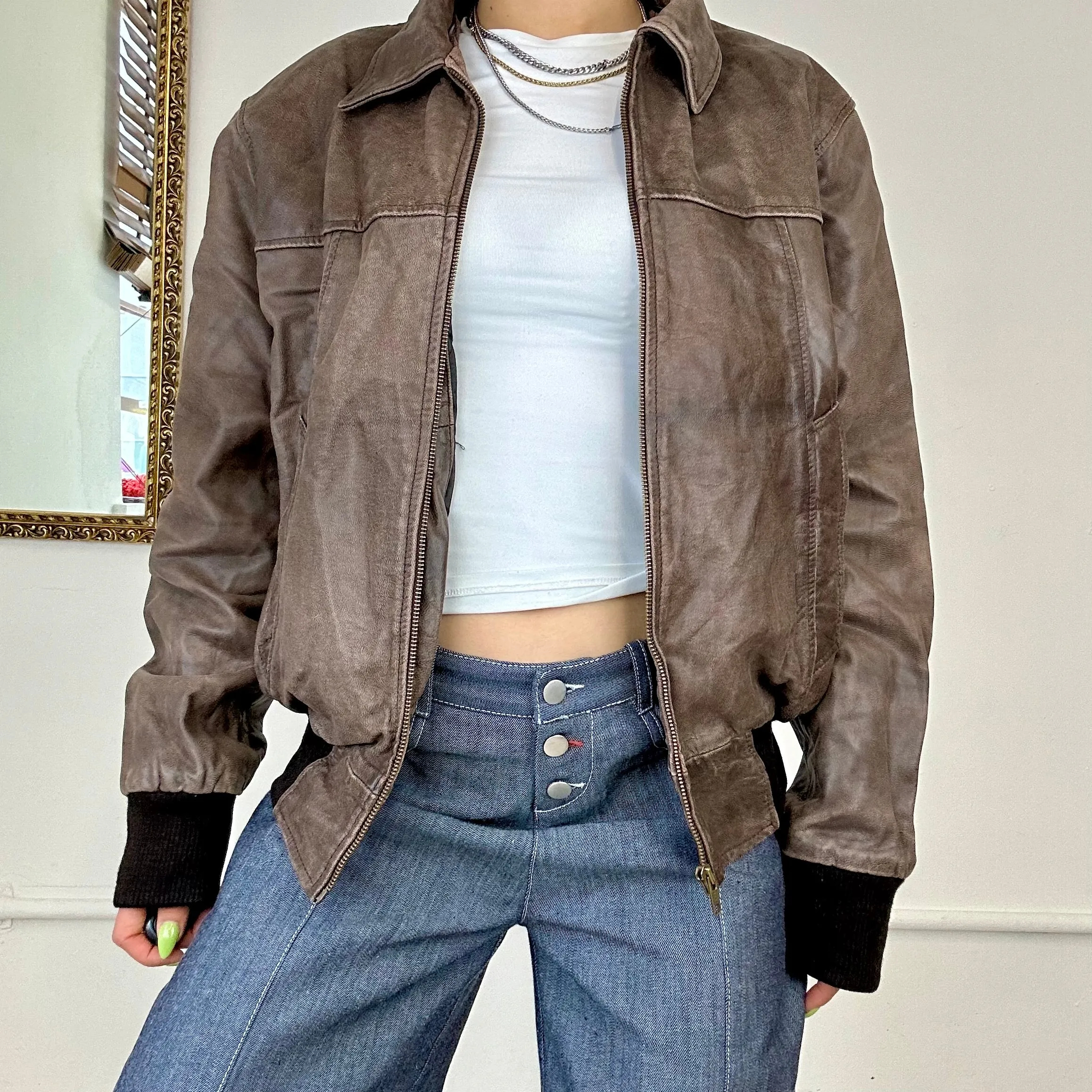 vintage brown leather jacket