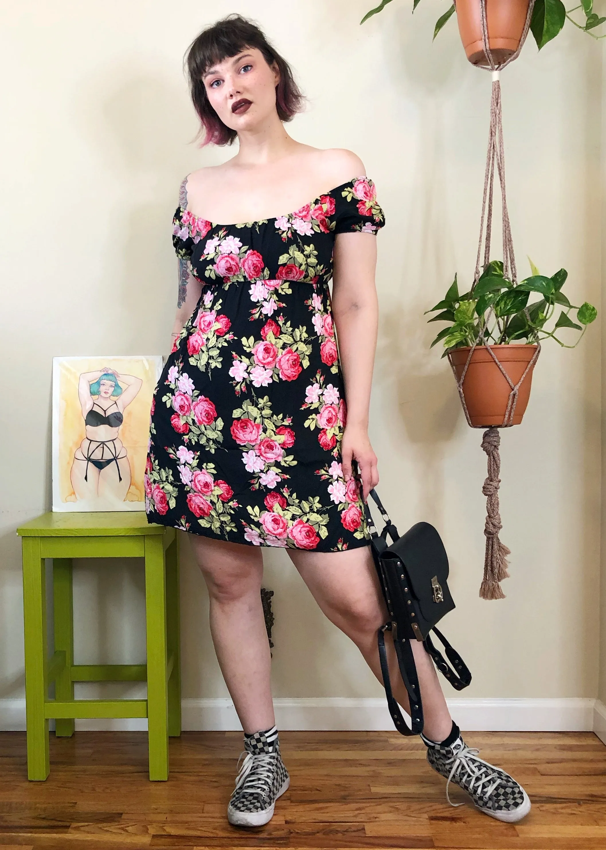 Vintage Floral Babydoll Mini Dress - L/XL