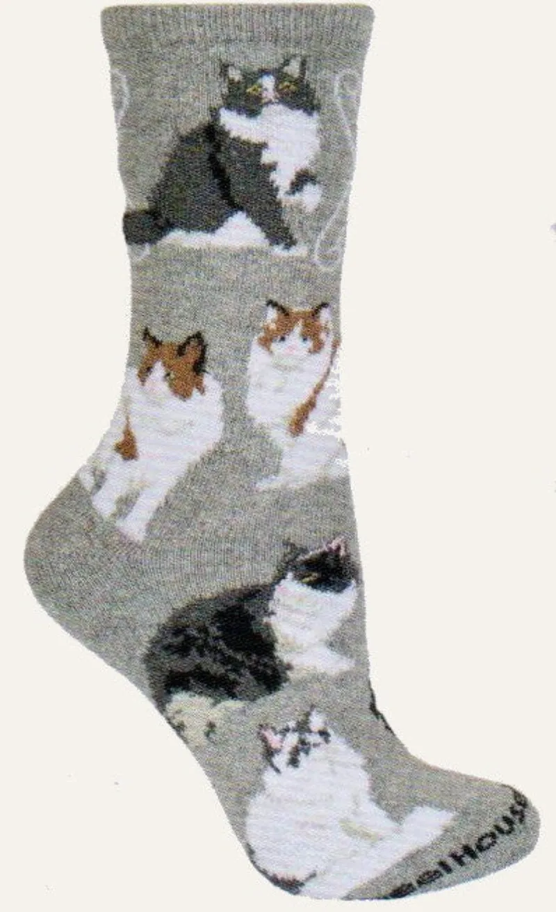 Wheel House Designs Ragamuffin Cat on Grey Novelty Sock