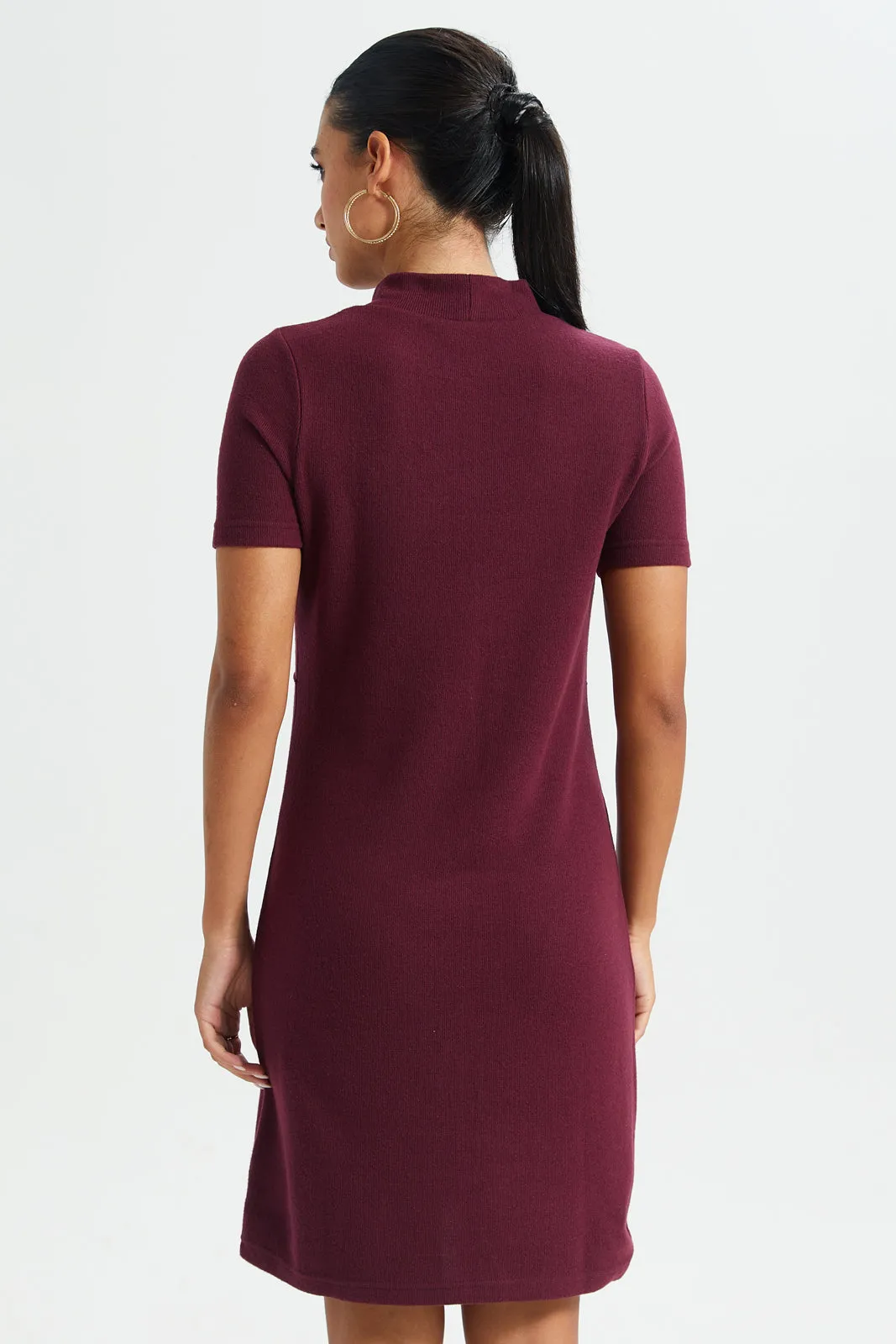 Women Burgundy Knitted Dress