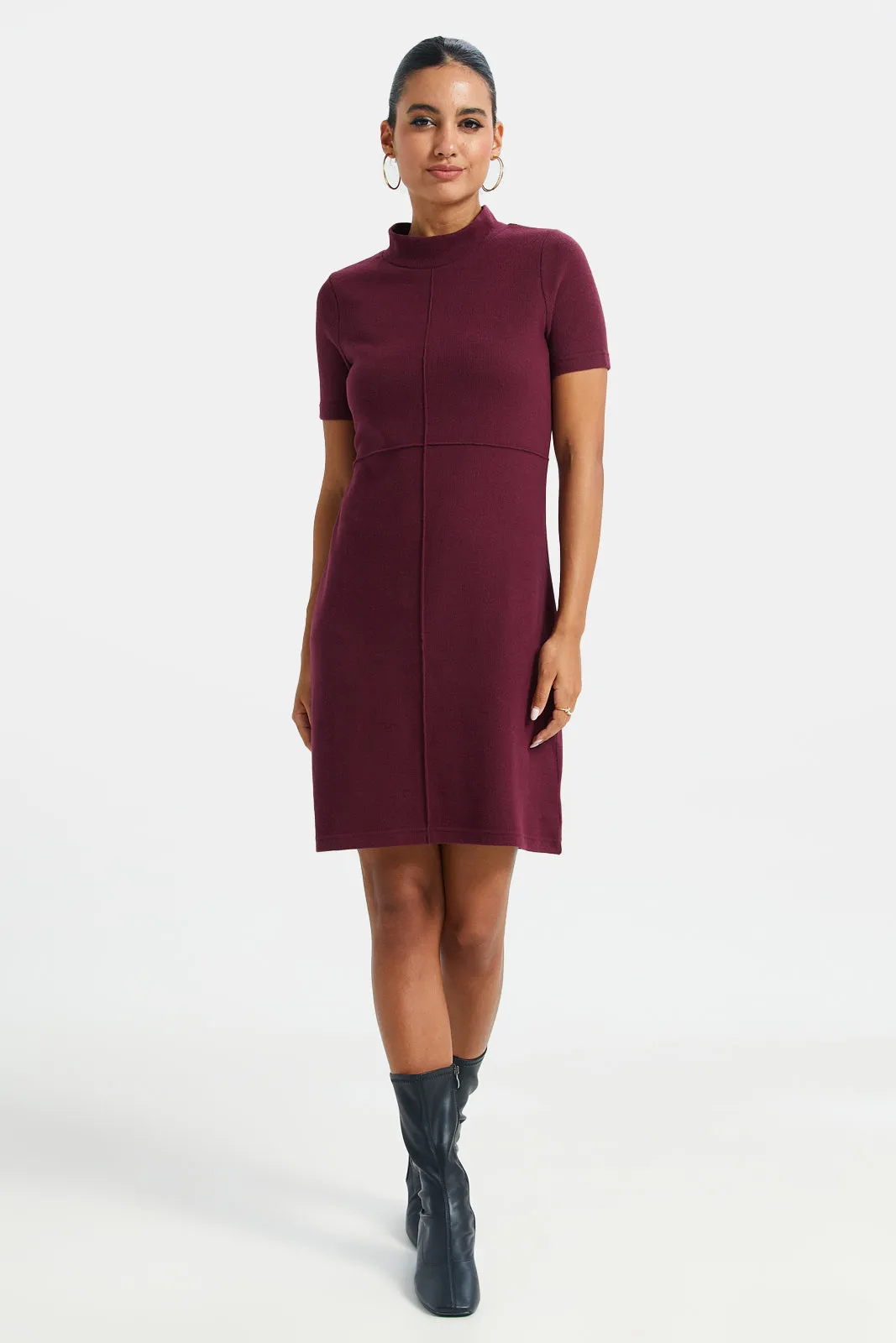 Women Burgundy Knitted Dress