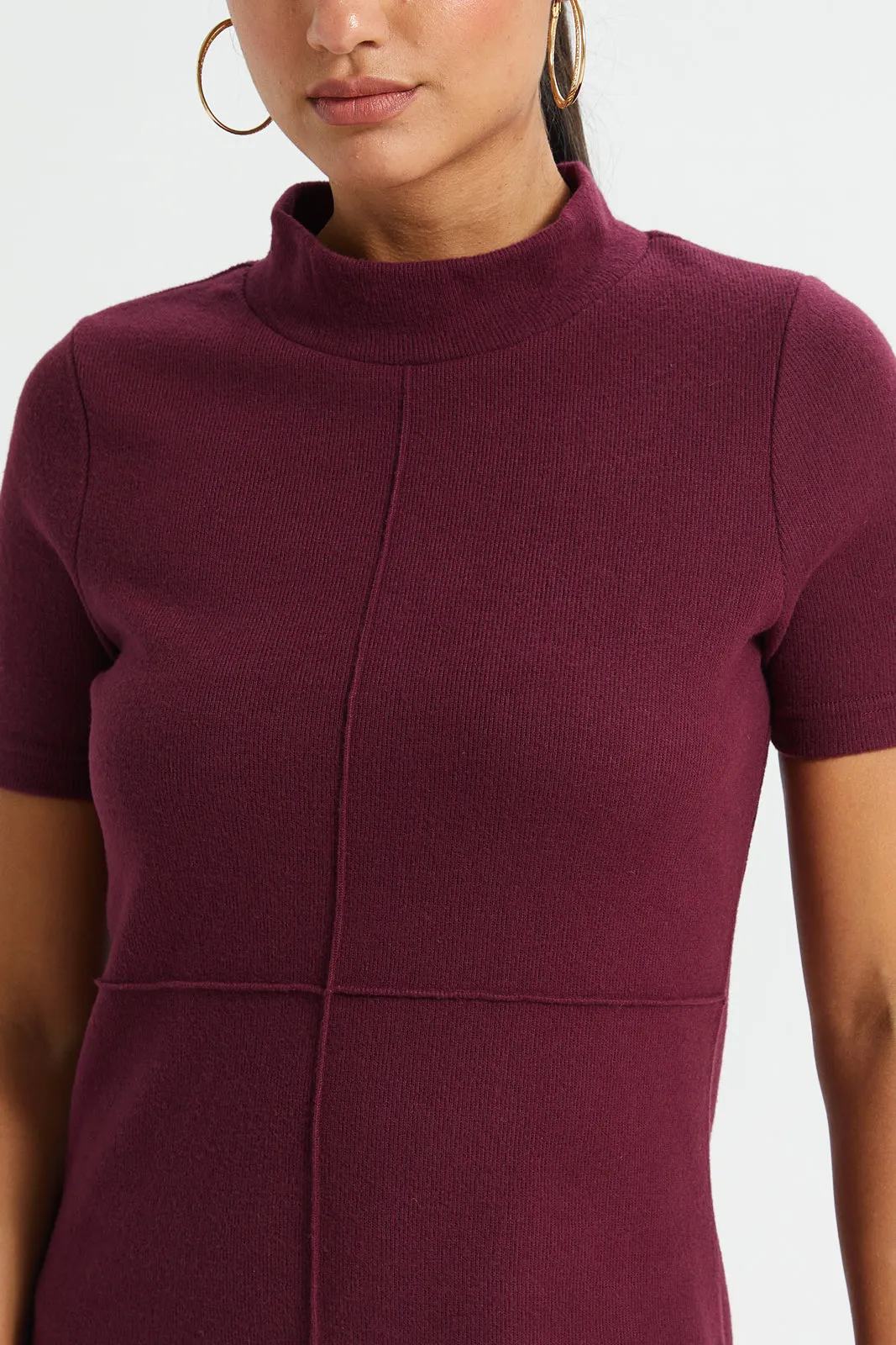 Women Burgundy Knitted Dress