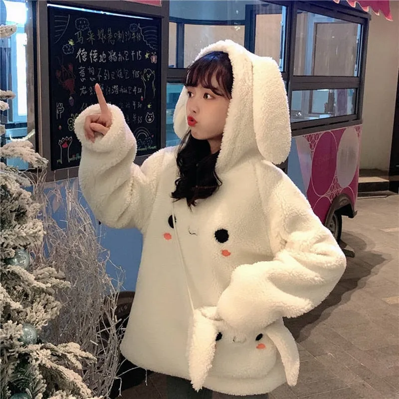 Women Cute Hoodie Student Hoodie Long Sleeve Oversize Sweet Rabbit Warm Coat Kawaii Spring Bunny Ear Girls Sweatshirts