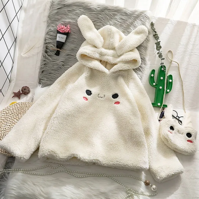 Women Cute Hoodie Student Hoodie Long Sleeve Oversize Sweet Rabbit Warm Coat Kawaii Spring Bunny Ear Girls Sweatshirts