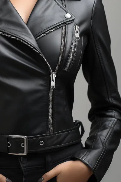 Women Paula Black Biker Leather Jacket