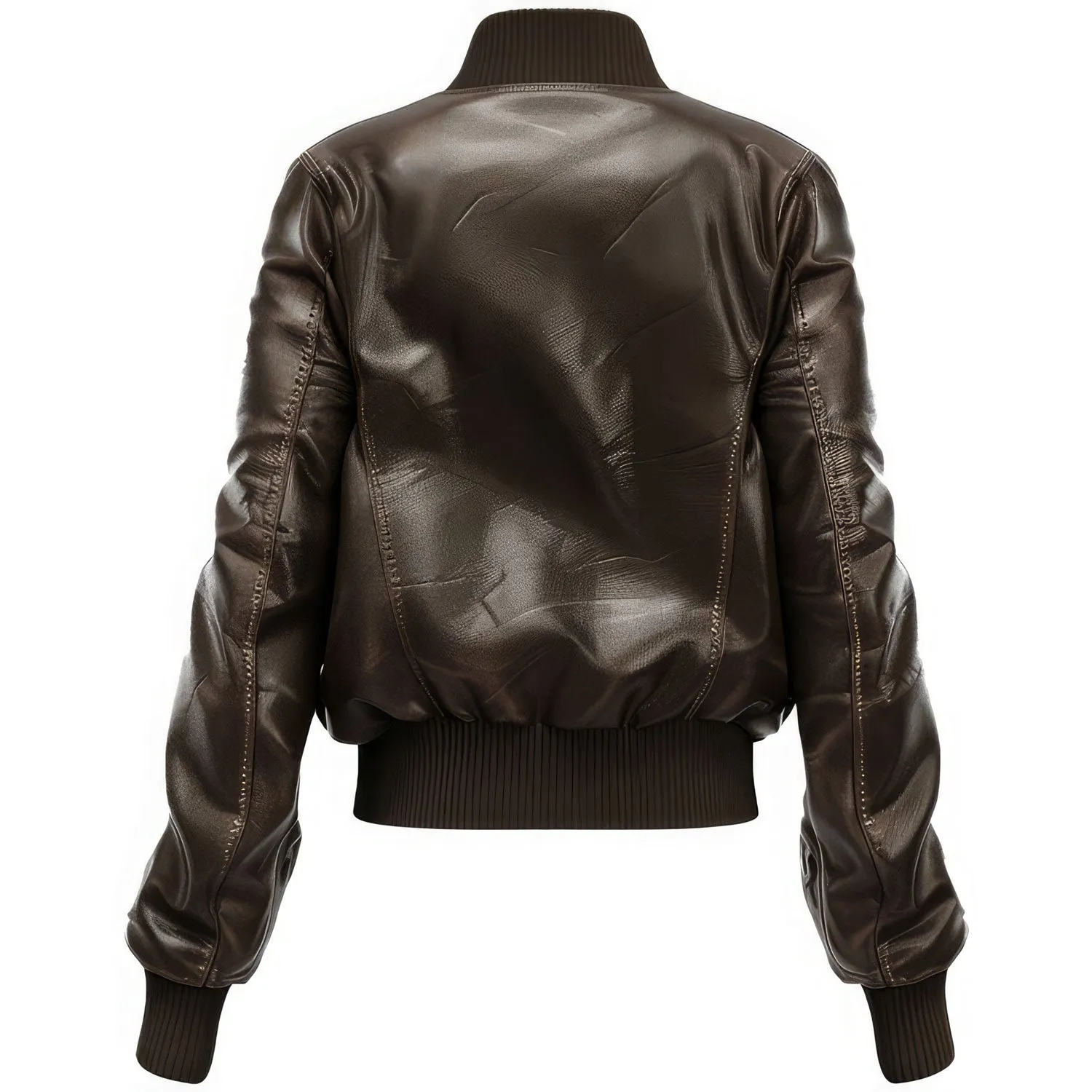 Women’s Brown Genuine Sheepskin Knitted-Ribbed Collar Leather Jacket