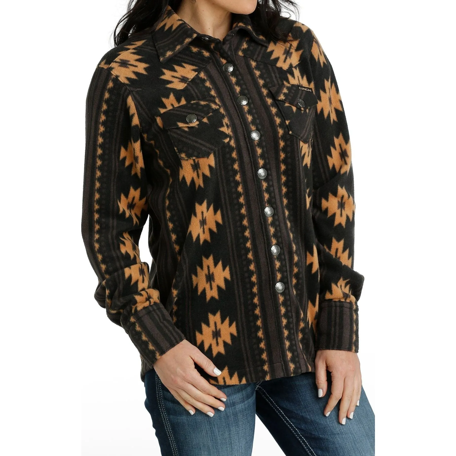 WOMEN'S CINCH SOUTHWEST PRINT POLAR FLEECE SHIRT JACKET - BLACK