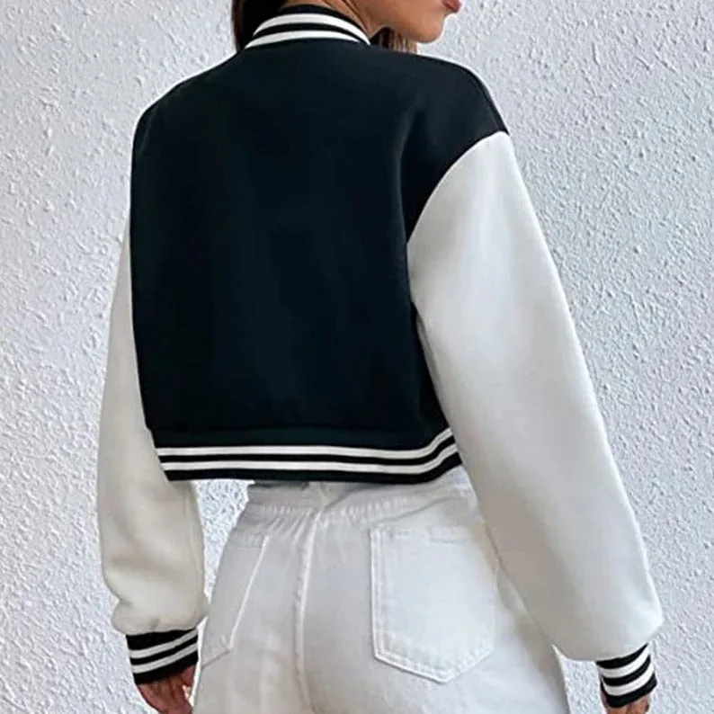 Women's Custom Baseball Crop Jacket, Fashion Varsity Bomber Style