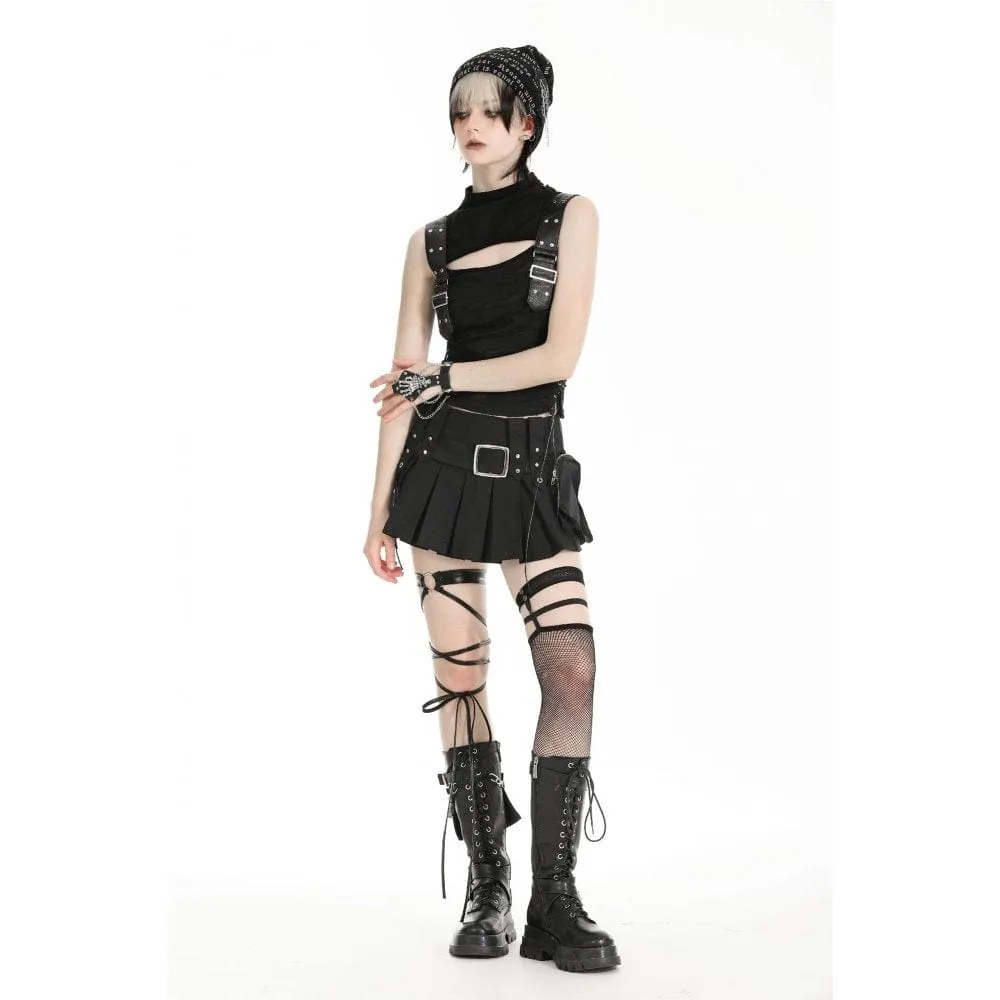 Women's Punk Stand Collar Ripped Vest