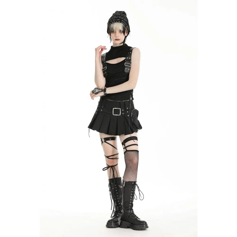 Women's Punk Stand Collar Ripped Vest