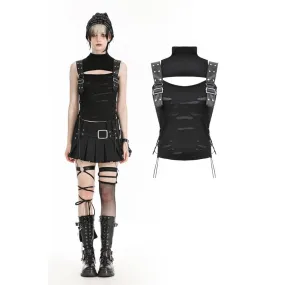 Women's Punk Stand Collar Ripped Vest