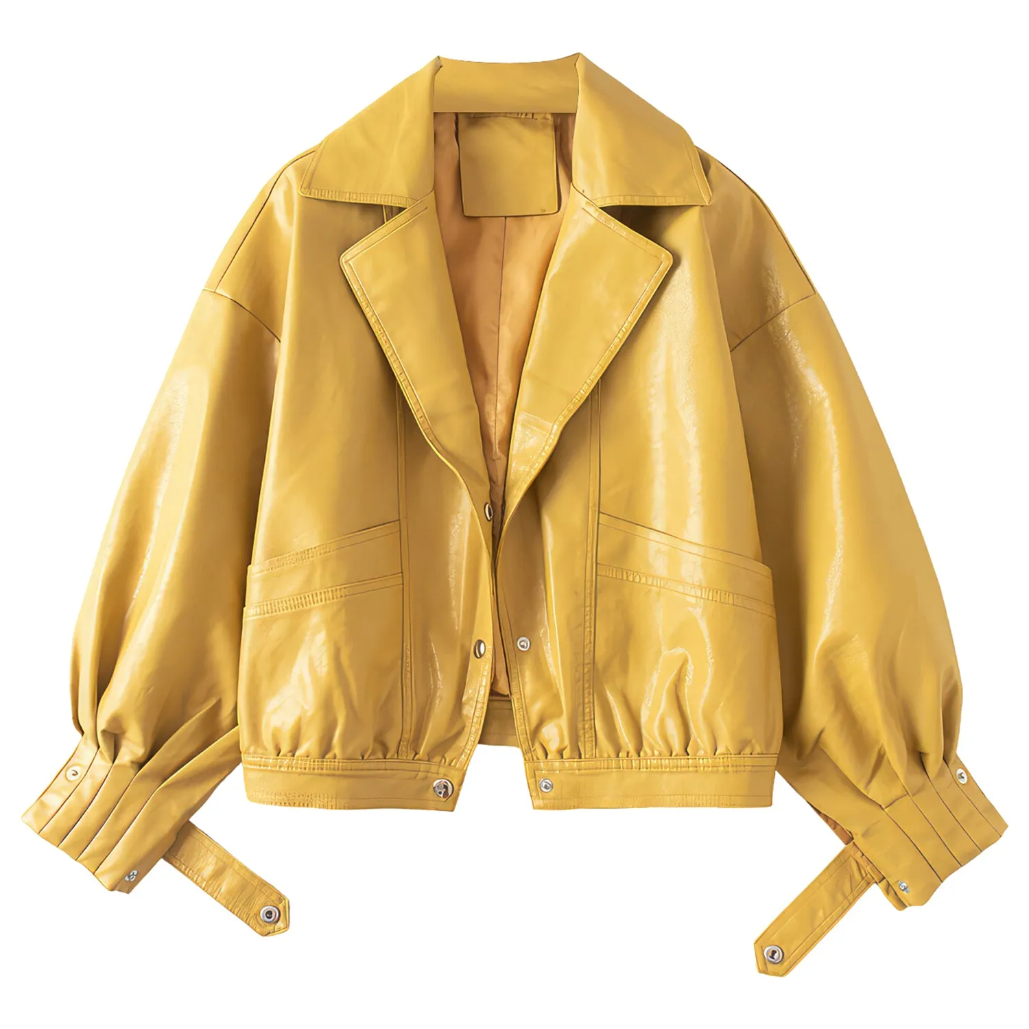 Women’s Yellow Stylish Bomber Moto Genuine Lambskin Leather Jacket