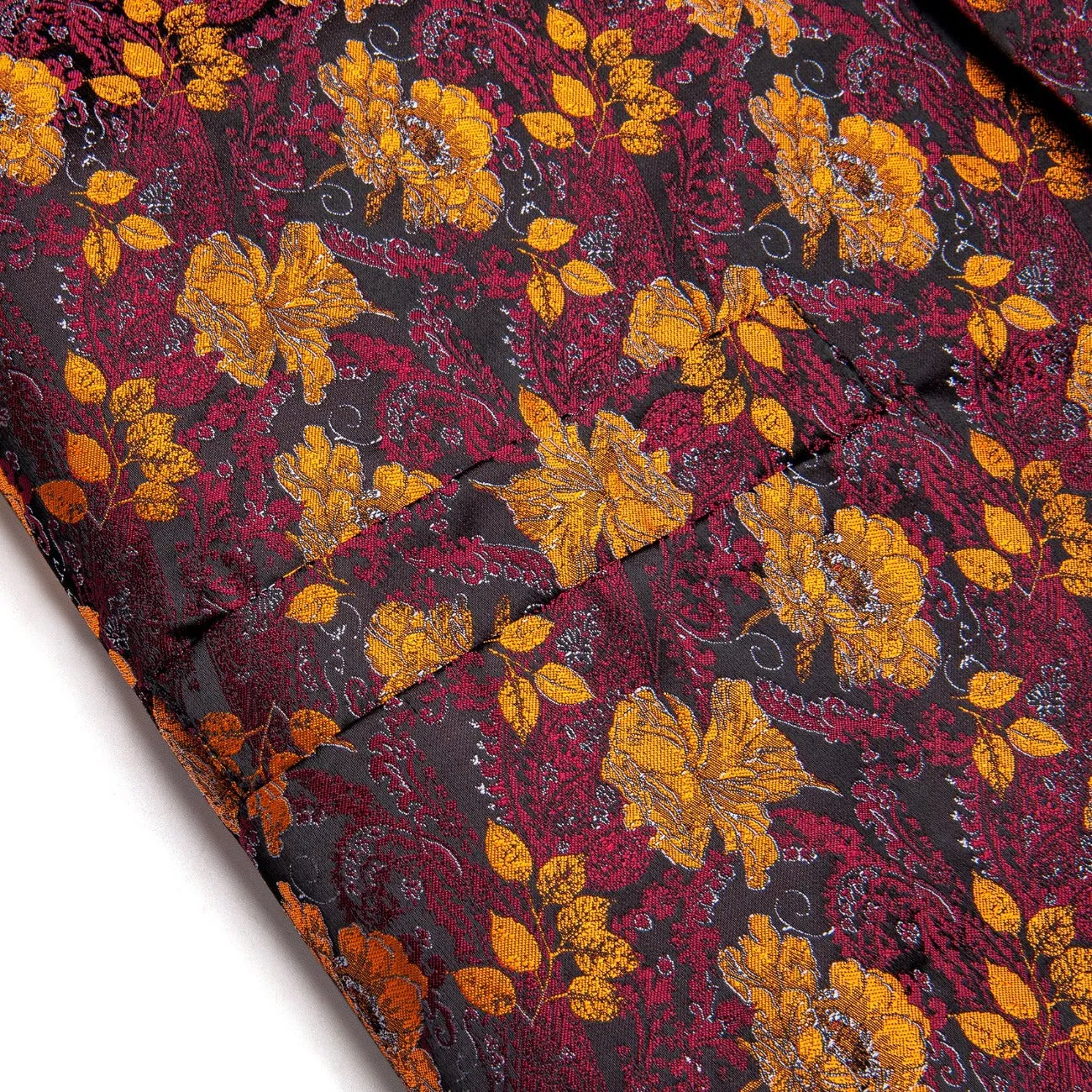 YourTies Burgundy Vest Orange Jacquard Floral Men's Waistcoat Tie Set